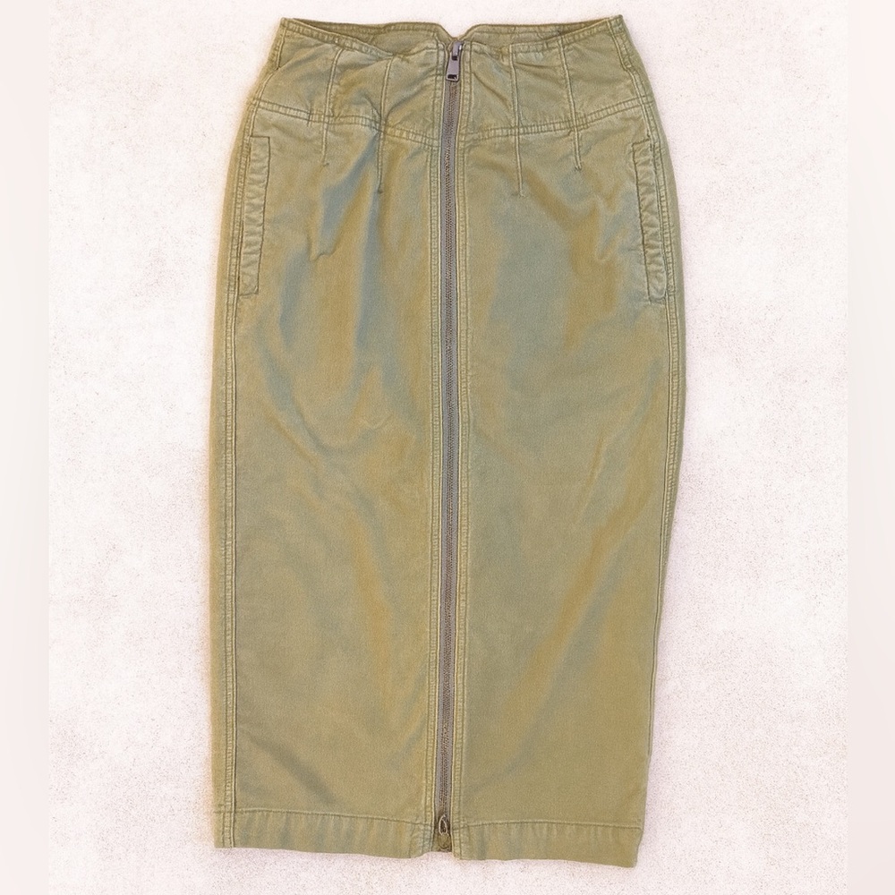 Free People We The Free I Want It All Light Green Corduroy Midi Skirt SZ26